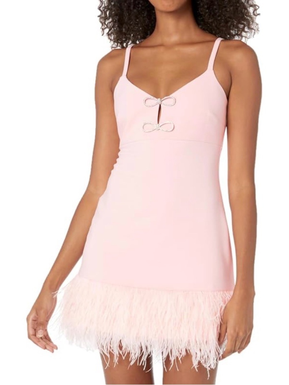 Likely Blush Pink Feather-Trim Mini Dress